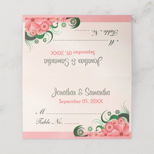 Eleganter Hibiskus Blütenrosa gedeckter Tisch Platzkarte (Außenseite Aufgefaltet)