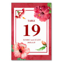 Eleganter Hibiskus Floral Wedding Tischnummer Card