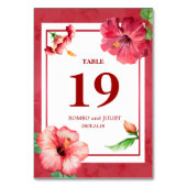 Eleganter Hibiskus Floral Wedding Tischnummer Card (Rückseite)