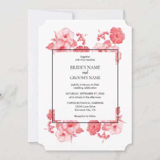 Eleganter Hibiskus Hochzeit Einladung (Vorderseite)