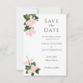 Eleganter Hibiskus Save the Date Hochzeitskarte (Vorderseite)