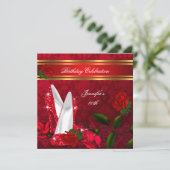 Eleganter High Heels Rote Rose Black Gold Geburtst Einladung (Stehend Vorderseite)