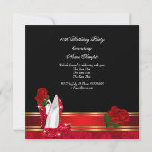 Eleganter High Heels Rote Rose Black Gold Geburtst Einladung (Rückseite)