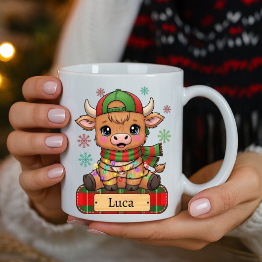 Eleganter Highland Cow Personalisiert Name Weihnac Kaffeetasse
