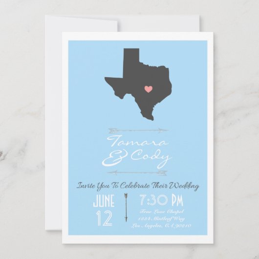 Eleganter Himmel-Blau-Texas-Staats-Wedding Einladung (Vorderseite)