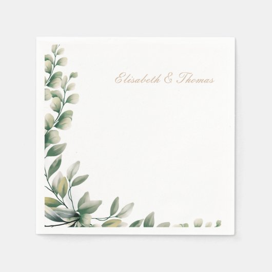 Eleganter Hintergrund Eukalyptus Blätter Hochzeit Serviette (Vorderseite)