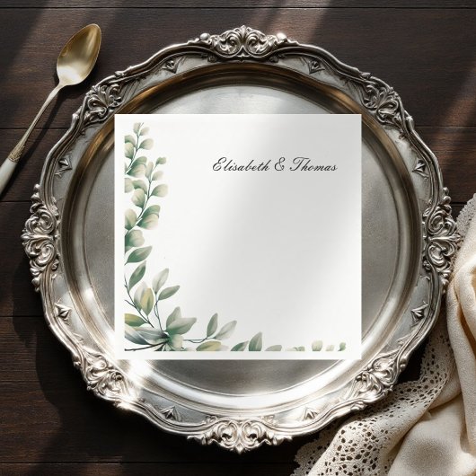 Eleganter Hintergrund Eukalyptus Blätter Hochzeit Serviette