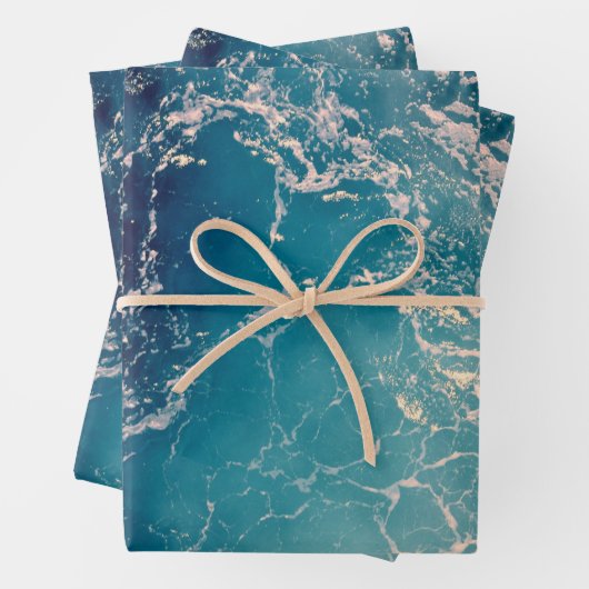 Eleganter Hintergrund tiefblauer Ozeanwellen Geschenkpapier Set (Beispiel)