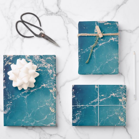 Eleganter Hintergrund tiefblauer Ozeanwellen Geschenkpapier Set (Vorderseite)