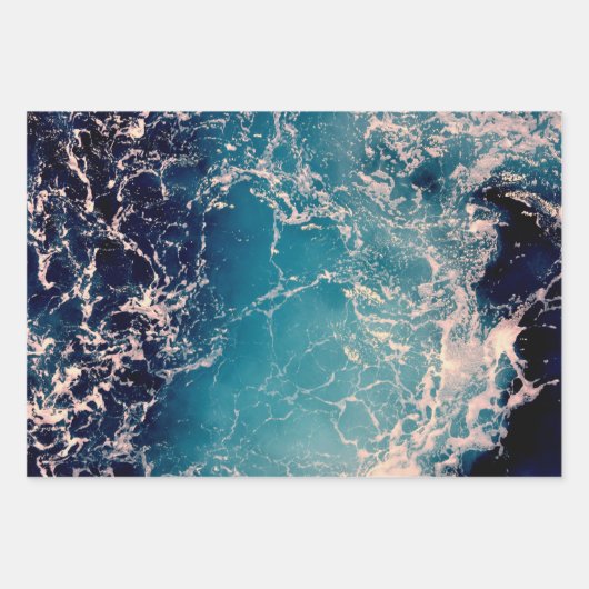 Eleganter Hintergrund tiefblauer Ozeanwellen Geschenkpapier Set (Vorderseite)