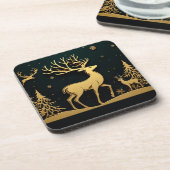 Eleganter Hirsch – Goldene Wald Silhouette Getränkeuntersetzer (Linke Seite)