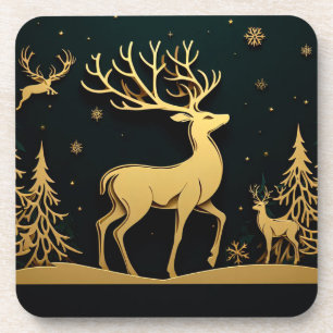 Eleganter Hirsch – Goldene Wald Silhouette Getränkeuntersetzer