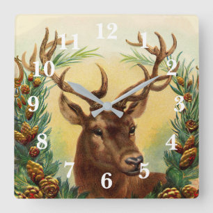 Eleganter Hirsch im Vintage-Stil, cool und rustika Quadratische Wanduhr
