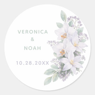 Eleganter Hochzeit-Aufkleber Weiße Orchidee Floral Runder Aufkleber
