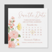 Eleganter Hochzeitkalender der Blume Save the Date Magnetkarte (Vorne/Hinten)