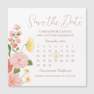 Eleganter Hochzeitkalender der Blume Save the Date Magnetkarte