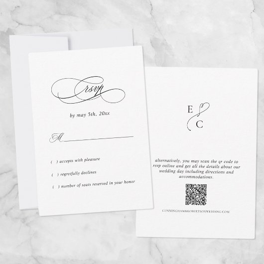 Eleganter hochzeitlicher einfacher, moderner QR-Co RSVP Karte