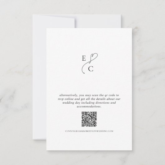 Eleganter hochzeitlicher einfacher, moderner QR-Co RSVP Karte (Rückseite)
