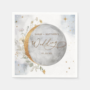 Eleganter Hochzeitlicher Himmelsmond und Sterne Na Serviette