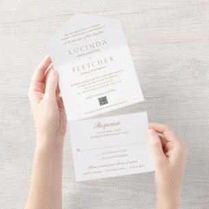 Eleganter Hochzeits-QR-Code im Stil von altem Geld All In One Einladung
