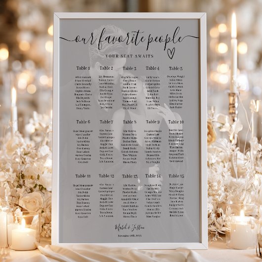 Eleganter Hochzeits-Sitzplan mit Foto-Tischplan Poster