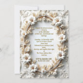 Eleganter Hochzeitsblumengoldweiß Verzierter Rahme Einladung (Rückseite)