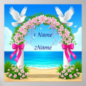 Eleganter Hochzeitsbogen mit Tauben Poster (Vorne)