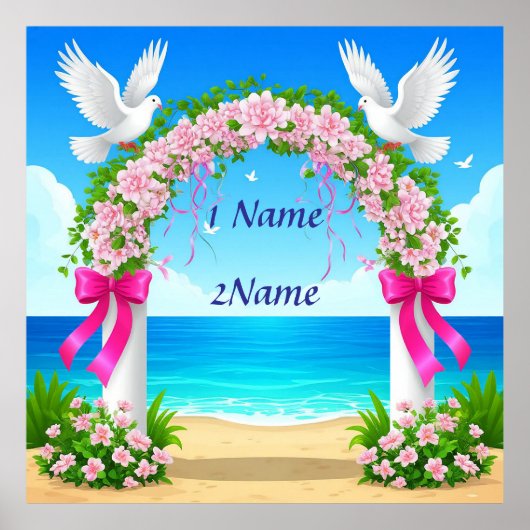 Eleganter Hochzeitsbogen mit Tauben Poster (Vorne)