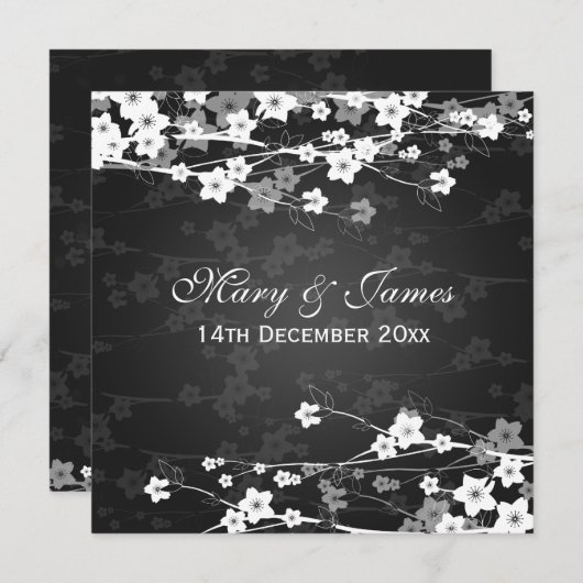 Eleganter Hochzeitsbröckner Schwarz Einladung (Vorne/Hinten)