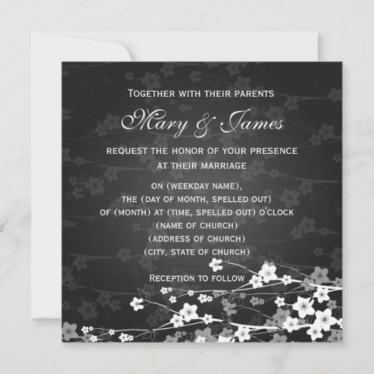 Eleganter Hochzeitsbröckner Schwarz Einladung (Rückseite)