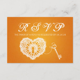 Eleganter Hochzeitschlüssel für mein Herz Orange RSVP Karte