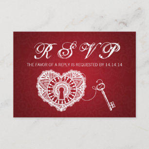 Eleganter Hochzeitschlüssel für mein Herz Rot RSVP Karte