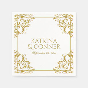 Eleganter Hochzeitscocktail Napkins - Gold auf Wei Serviette