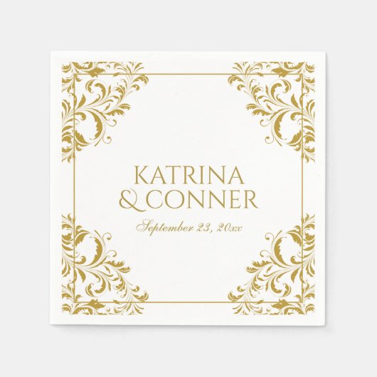 Eleganter Hochzeitscocktail Napkins - Gold auf Wei Serviette (Vorderseite)