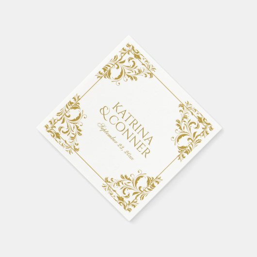 Eleganter Hochzeitscocktail Napkins - Gold auf Wei Serviette (Ecke)