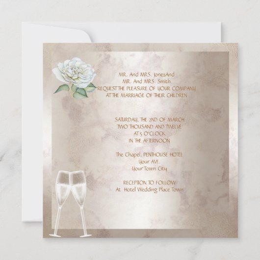 Eleganter Hochzeitsmarmor Rose Creme White Champag Einladung (Rückseite)
