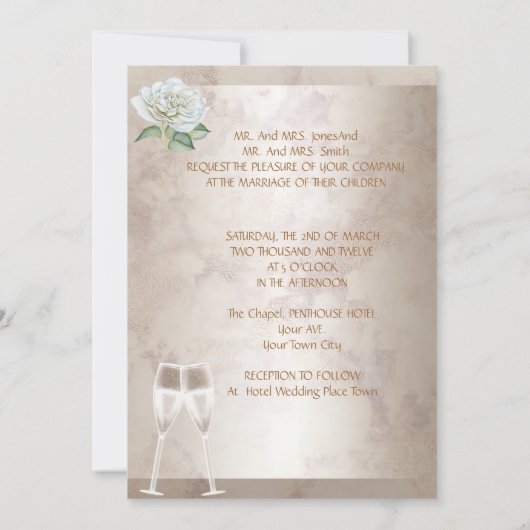 Eleganter Hochzeitsmarmor Rose Creme White Champag Einladung (Rückseite)