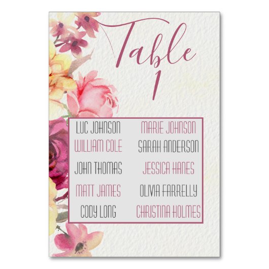 Eleganter Hochzeitsplan | Rosa Blüte Tischnummer (Rückseite)