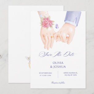 Eleganter Hochzeitsring, der Hände hält, weiche el Save The Date