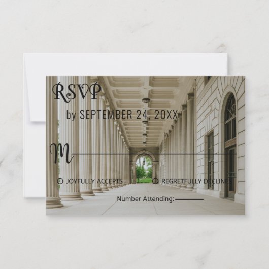 Eleganter Hochzeitssaal Empfang Hochzeitssonderkar RSVP Karte (Vorderseite)