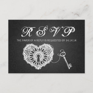 Eleganter Hochzeitsschlüssel für mein Herz Schwarz RSVP Karte