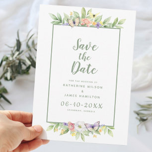 Eleganter Hochzeitssessel Blau-Blütenschmetterling Save The Date