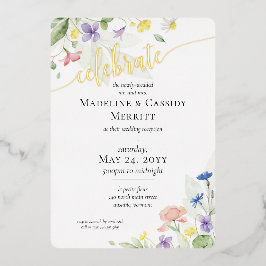 Eleganter Hochzeitsslittl Empfang Wasserfarbe Wild Folieneinladung