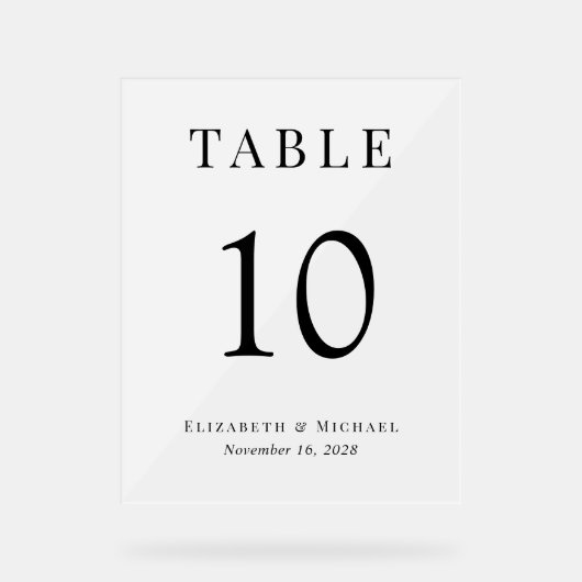 Eleganter Hochzeitsstichtag Tischnummer Mattiert Acrylschild (Vorderseite)