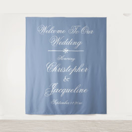 Eleganter Hochzeitstag Individuelle Name Dusty Blu Wandteppich