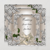 Eleganter Hochzeitstich-Rose Silver Einladung (Vorne/Hinten)