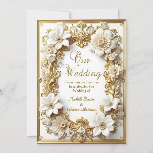 Eleganter Hochzeitstil-Goldrahmen Einladung (Vorderseite)