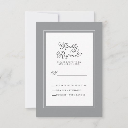 Eleganter Hochzeitstil, grau und weiß RSVP Karte (Vorderseite)