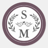 Eleganter Hochzeitstil Moderner Monogram Lila Plum Runder Aufkleber (Vorderseite)