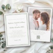 Eleganter Hochzeitstil QR Foto Classic Sage Green Einladung